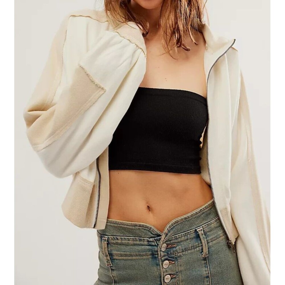 Free People We The Free Asher Track Zip Up Jacket Cropped Top Cotton XS 261282